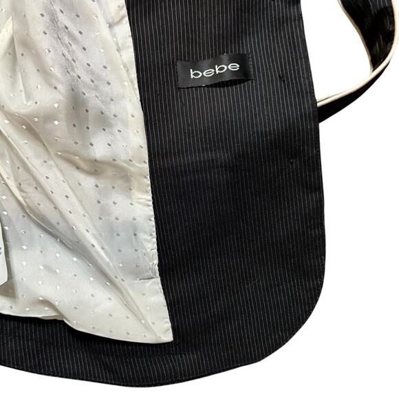 VTG 90s Bebe Pinstripe Short Sleeve Belted Blazer Black White Linen Blend Size 8 - Picture 12 of 16